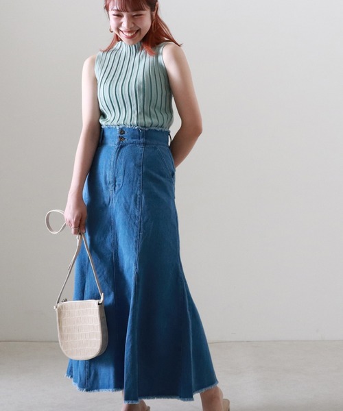 Cheek（チーク）の「配色ノースリリブニット（タンクトップ・レディース・サックスブルー/ブラウン/グレイッシュベージュ・MEDIUM）」の11枚目の写真