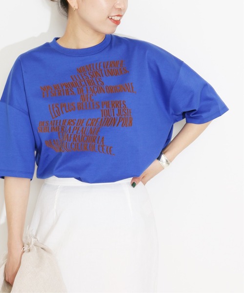 VERMEIL par iena（ヴェルメイユパーイエナ）の「フロッキーフレンチロゴ ショートスリーブTシャツ◆（Tシャツ/カットソー・レディース・ホワイト系その他3/サックスブルー/ホワイト・FREE）」の3枚目の写真