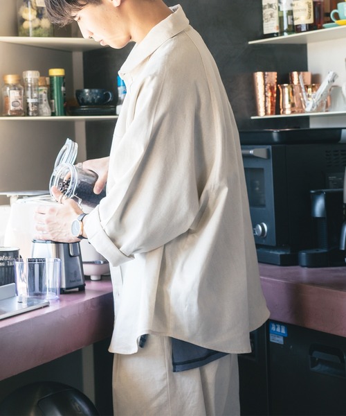 epnok（エプノック）の「リネンルーズシャツ（シャツ/ブラウス・メンズ・ダークブラウン/オフホワイト・MEDIUM/SMALL/LARGE）」の5枚目の写真