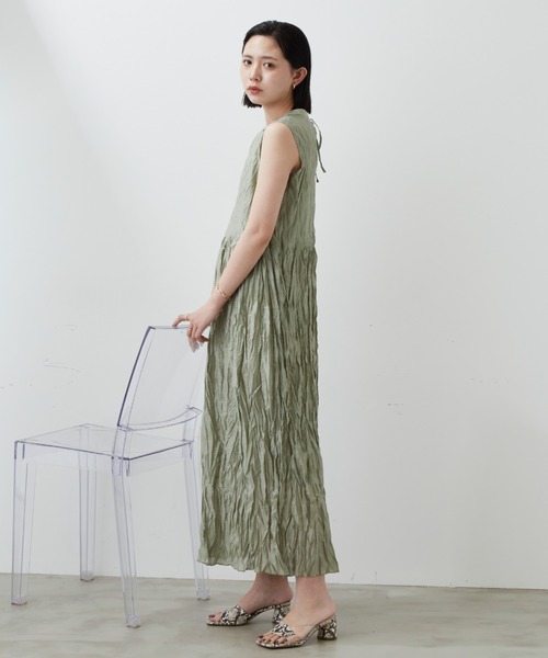 Aunt Marie's（アントマリーズ）の「ワッシャーノースリーブロングワンピース（ワンピース・レディース・ブラック/ベージュ/ライトグリーン・SMALL/FREE）」の20枚目の写真