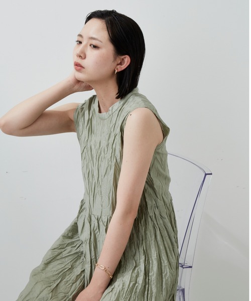 Aunt Marie's（アントマリーズ）の「ワッシャーノースリーブロングワンピース（ワンピース・レディース・ブラック/ベージュ/ライトグリーン・SMALL/FREE）」の16枚目の写真