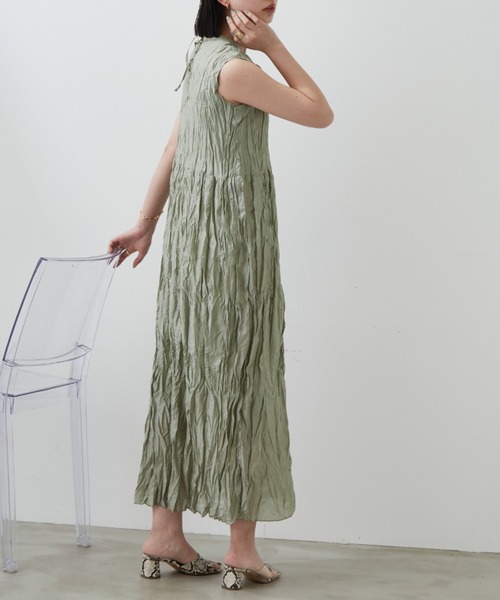 Aunt Marie's（アントマリーズ）の「ワッシャーノースリーブロングワンピース（ワンピース・レディース・ブラック/ベージュ/ライトグリーン・SMALL/FREE）」の22枚目の写真