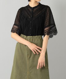 シフォンジャガードピンタックブラウス