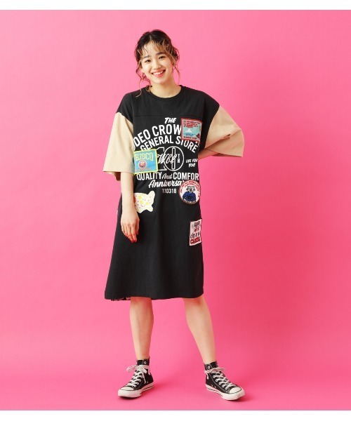 Wide ワンピース ドレス リメイクパッチワンピース ワンピース Rodeo Wide Bowl ロデオクラウンズワイドボウル のファッション 0528 Rodeo Crowns