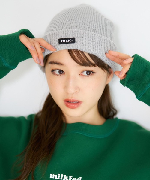 MILKFED.（ミルクフェド）の「LOGO BASIC KNIT CAP（ニットキャップ/ビーニー・レディース・ライトパープル/レッド/ベージュ/ブラック/グレー・ONE SIZE）」の3枚目の写真