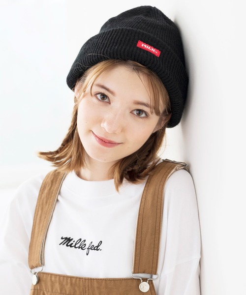 MILKFED.（ミルクフェド）の「LOGO BASIC KNIT CAP（ニットキャップ/ビーニー・レディース・ライトパープル/レッド/ベージュ/ブラック/グレー・ONE SIZE）」の5枚目の写真