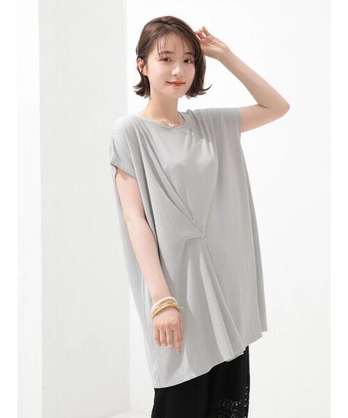 AMERICAN HOLIC（アメリカンホリック）の「針抜きメッシュフロントタックカットチュニック（Tシャツ/カットソー・レディース・カーキ/ライトグレー/ブラック・FREE）」の4枚目の写真