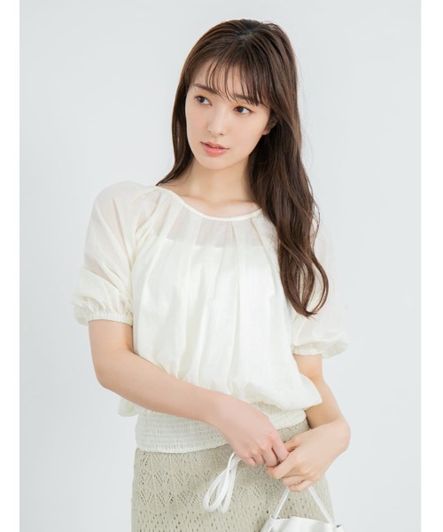 fifth(フィフス)の「2wayウエストシャーリングパフブラウス(シャツ/ブラウス・レディース・オフホワイト/ブラック/ライトグリーン・MEDIUM)」の2枚目の写真