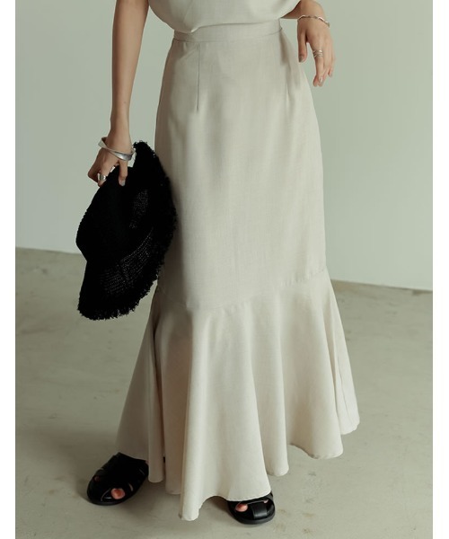 Re:EDIT(リエディ)の「リネンタッチマキシマーメイドスカート(スカート・レディース・ブラック/アイボリー/キャメル/モカ/グリーン・SHORT/MEDIUM/TALL/LARGE)」の2枚目の写真