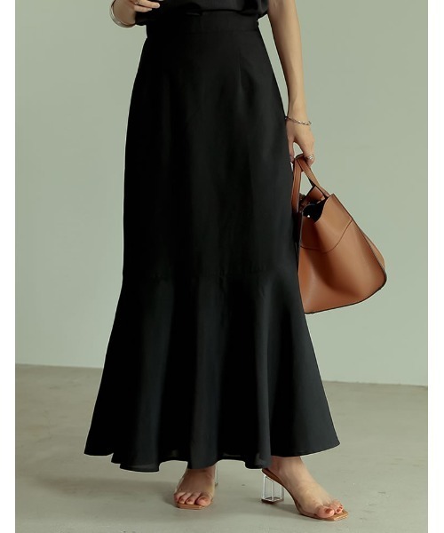 Re:EDIT(リエディ)の「リネンタッチマキシマーメイドスカート(スカート・レディース・ブラック/アイボリー/キャメル/モカ/グリーン・SHORT/MEDIUM/TALL/LARGE)」の3枚目の写真