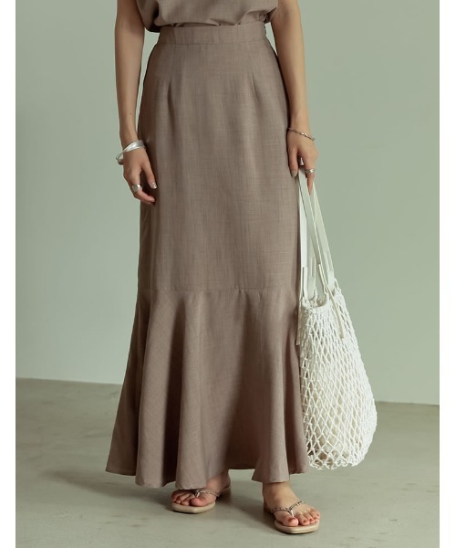 Re:EDIT(リエディ)の「リネンタッチマキシマーメイドスカート(スカート・レディース・ブラック/アイボリー/キャメル/モカ/グリーン・SHORT/MEDIUM/TALL/LARGE)」の4枚目の写真