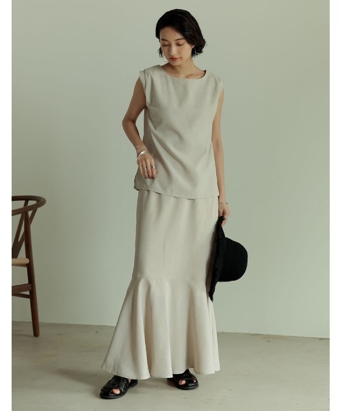 Re:EDIT(リエディ)の「リネンタッチマキシマーメイドスカート(スカート・レディース・ブラック/アイボリー/キャメル/モカ/グリーン・SHORT/MEDIUM/TALL/LARGE)」の10枚目の写真