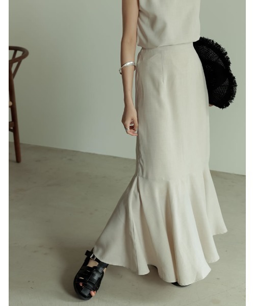 Re:EDIT(リエディ)の「リネンタッチマキシマーメイドスカート(スカート・レディース・ブラック/アイボリー/キャメル/モカ/グリーン・SHORT/MEDIUM/TALL/LARGE)」の12枚目の写真
