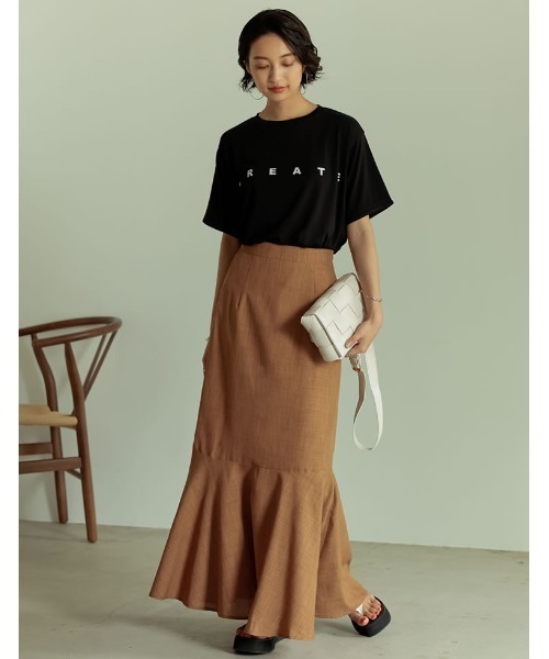 Re:EDIT(リエディ)の「リネンタッチマキシマーメイドスカート(スカート・レディース・ブラック/アイボリー/キャメル/モカ/グリーン・SHORT/MEDIUM/TALL/LARGE)」の13枚目の写真