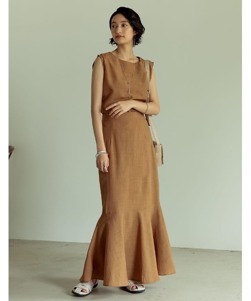 Re:EDIT(リエディ)の「リネンタッチマキシマーメイドスカート(スカート・レディース・ブラック/アイボリー/キャメル/モカ/グリーン・SHORT/MEDIUM/TALL/LARGE)」の15枚目の写真