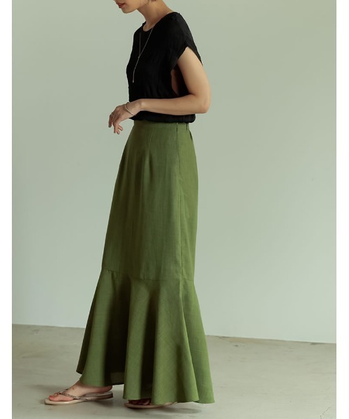 Re:EDIT(リエディ)の「リネンタッチマキシマーメイドスカート(スカート・レディース・ブラック/アイボリー/キャメル/モカ/グリーン・SHORT/MEDIUM/TALL/LARGE)」の22枚目の写真