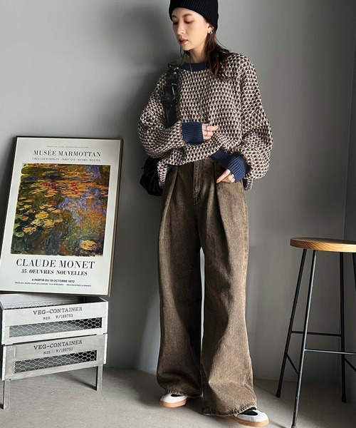 classicalelf（クラシカルエルフ）の「大人レトロが気分。冬に大活躍!2wayジャガード柄 オーバーサイズ ニット（ニット/セーター・レディース・ブラック/ネイビー/グレー/グリーン・MEDIUM/LARGE/X-LARGE/SMALL）」の20枚目の写真