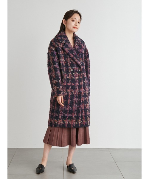 LILY BROWN オレンジ黒チェックロングコート LILY BROWN（リリーブラウン）の「ビッグチェックコート（その他