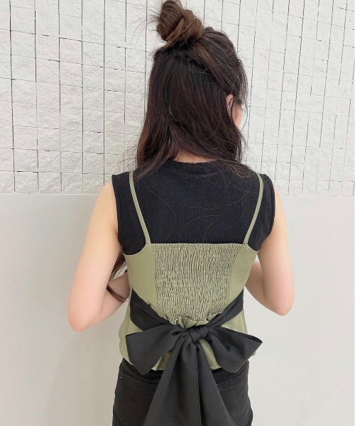 one way（ワンウェイ）の「【oneway Jeans】ウエストリボンペプラムキャミトップス（キャミソール・レディース・ダークグリーン/ベージュ/ブラック/ブラウン系その他/ホワイト・FREE）」の5枚目の写真