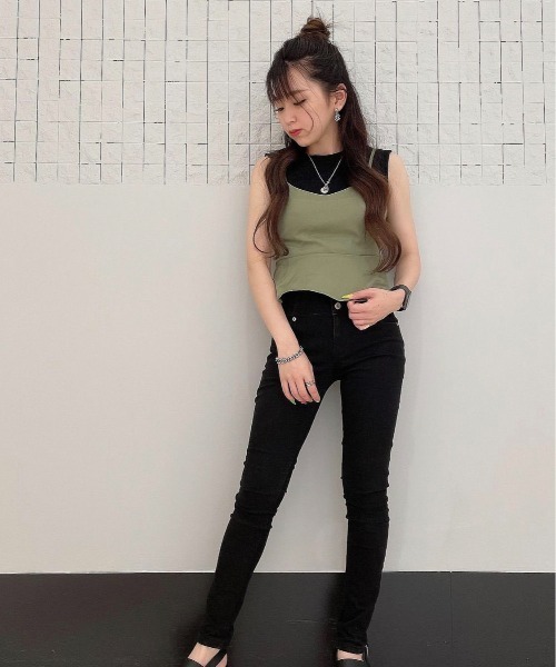 one way（ワンウェイ）の「【oneway Jeans】ウエストリボンペプラムキャミトップス（キャミソール・レディース・ダークグリーン/ベージュ/ブラック/ブラウン系その他/ホワイト・FREE）」の9枚目の写真