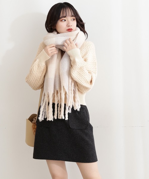 FREE'S MART（フリーズマート）の「◆Rボリュームフリンジチェックストール（ストール/ショール・レディース・ベージュ系その他/カーキ/ブラック系その他・ﾌﾘ-）」の2枚目の写真