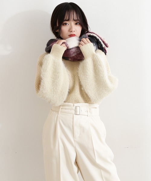 FREE'S MART（フリーズマート）の「◆Rボリュームフリンジチェックストール（ストール/ショール・レディース・ベージュ系その他/カーキ/ブラック系その他・ﾌﾘ-）」の8枚目の写真