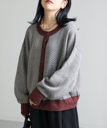 幾何学柄ジャガード配色リブニットカーディガン ２WAY
