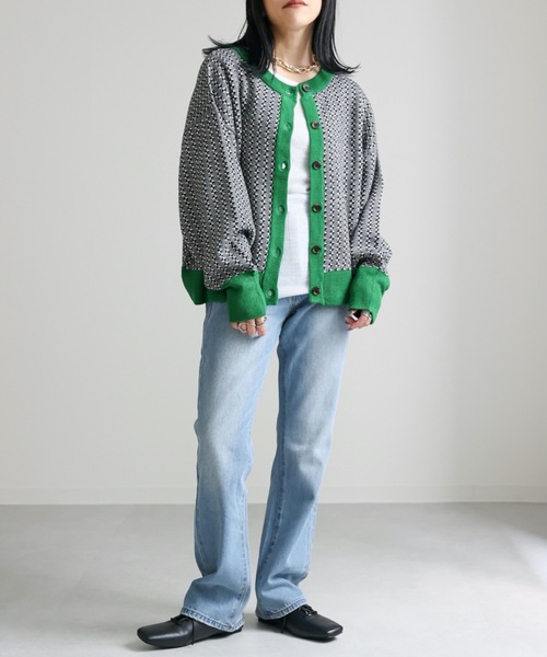 ap retro(アプレトロ)の「幾何学柄ジャガード配色リブニットカーディガン 2WAY(カーディガン/ボレロ・レディース・ブルー/ベージュ/グリーン/ブラウン・FREE)」の22枚目の写真