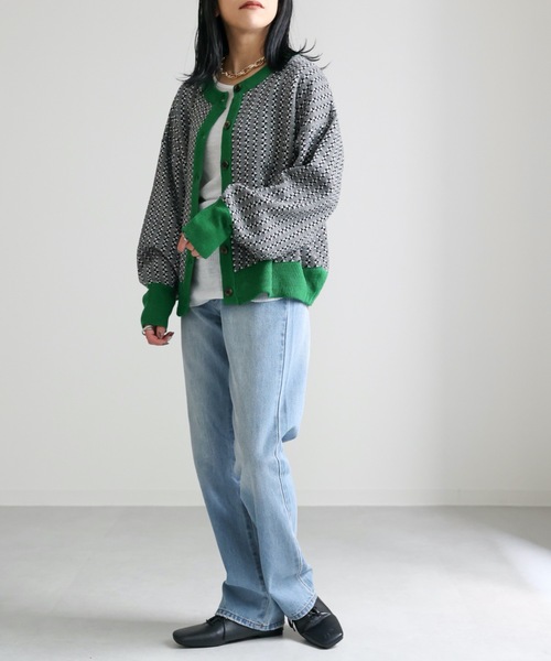 ap retro(アプレトロ)の「幾何学柄ジャガード配色リブニットカーディガン 2WAY(カーディガン/ボレロ・レディース・ブルー/ベージュ/グリーン/ブラウン・FREE)」の20枚目の写真
