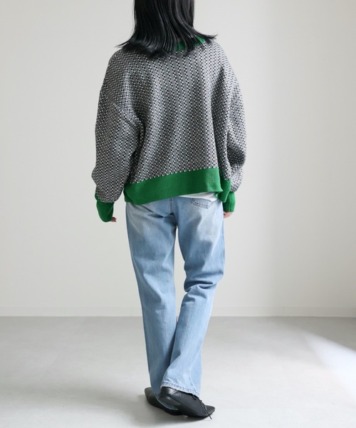 ap retro(アプレトロ)の「幾何学柄ジャガード配色リブニットカーディガン 2WAY(カーディガン/ボレロ・レディース・ブルー/ベージュ/グリーン/ブラウン・FREE)」の17枚目の写真