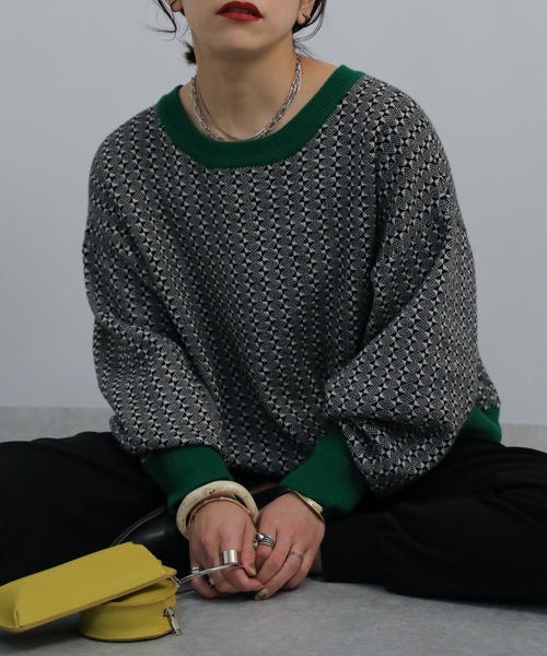 ap retro(アプレトロ)の「幾何学柄ジャガード配色リブニットカーディガン 2WAY(カーディガン/ボレロ・レディース・ブルー/ベージュ/グリーン/ブラウン・FREE)」の16枚目の写真