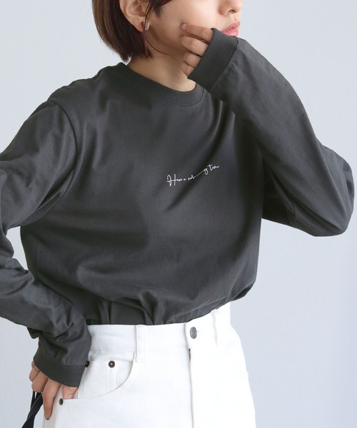 HER CLOSET（ハークローゼット）の「【HERCLOSET】WEB限定カリグラフィーロゴロンT（Tシャツ/カットソー・レディース・ホワイト/チャコールグレー/ブラック・S/M/L）」の12枚目の写真