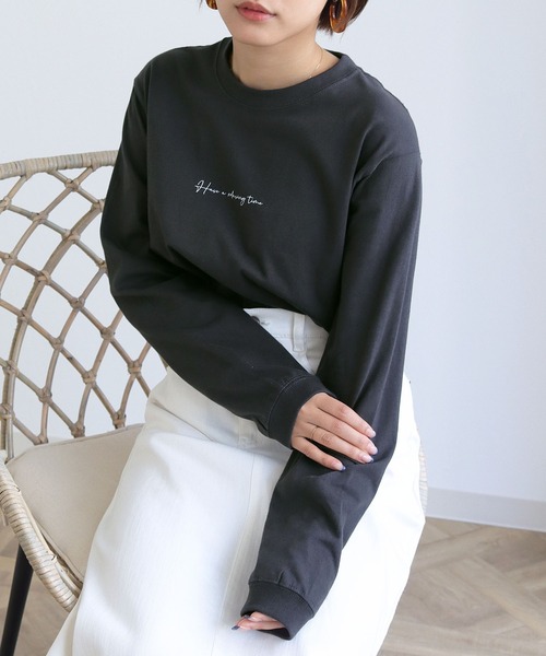 HER CLOSET（ハークローゼット）の「【HERCLOSET】WEB限定カリグラフィーロゴロンT（Tシャツ/カットソー・レディース・ホワイト/チャコールグレー/ブラック・S/M/L）」の9枚目の写真