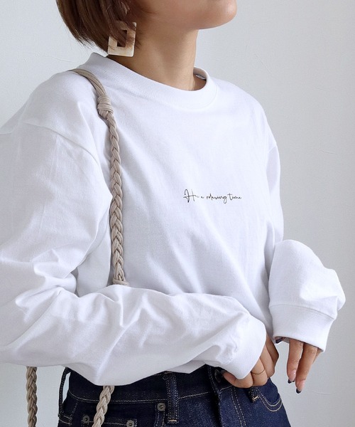 HER CLOSET（ハークローゼット）の「【HERCLOSET】WEB限定カリグラフィーロゴロンT（Tシャツ/カットソー・レディース・ホワイト/チャコールグレー/ブラック・S/M/L）」の22枚目の写真