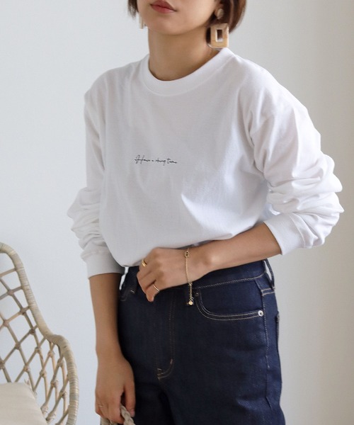 HER CLOSET（ハークローゼット）の「【HERCLOSET】WEB限定カリグラフィーロゴロンT（Tシャツ/カットソー・レディース・ホワイト/チャコールグレー/ブラック・S/M/L）」の15枚目の写真