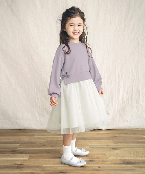 セール ミニ裏毛 チュールドッキングワンピース ワンピース Branshes ブランシェス のファッション通販 Zozotown