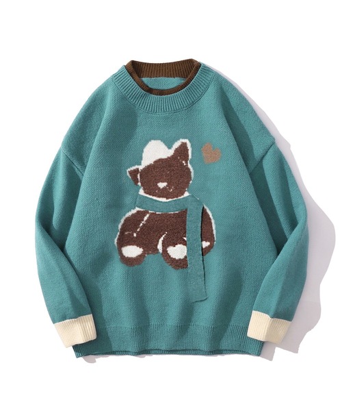 HOOK（フック）の「【HOOK】マフラーを巻いているクマニット風スウェット (AW)（ニット/セーター・メンズ・ブラック/グリーン/ベージュ/グリーン系その他/ベージュ系その他/ブラック系その他・M/XL/XXL/L）」の6枚目の写真