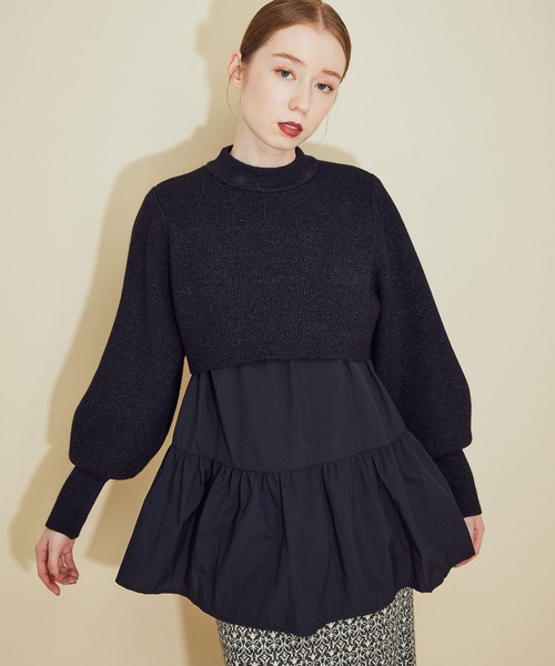 MADEMOISELLE ROPE'（マドモアゼル ロペ）の「ニットドッキングチュニック（ニット/セーター・レディース・ブラック/ダークブラウン・38）」の2枚目の写真