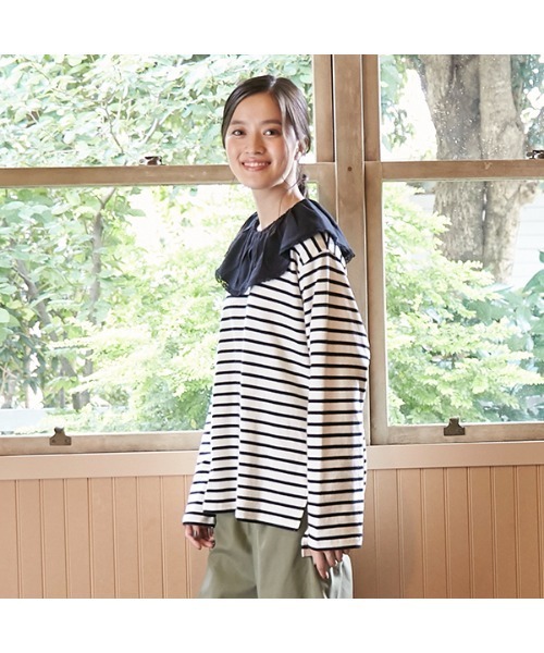 petit main LIEN（プティマインリアン）の「【LIEN】【リンク】レース衿Ｔシャツ（Tシャツ/カットソー・レディース・マルチ/ライトベージュ・FREE）」の2枚目の写真