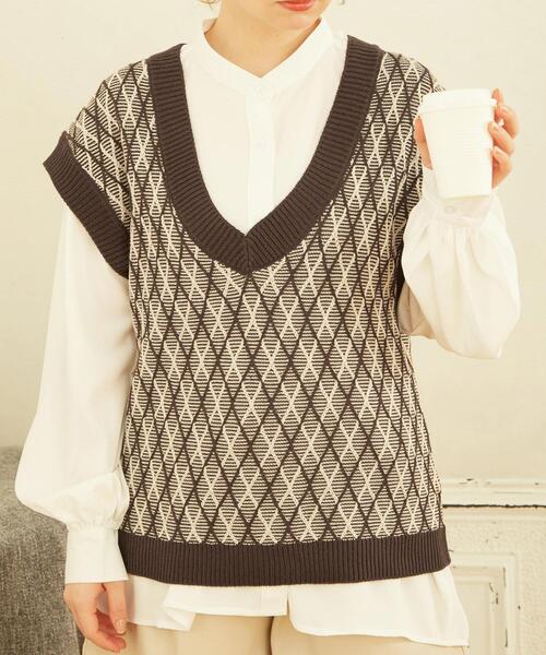 INGNI（イング）の「ジャガードベスト＋バンドカラーシャツ／SET