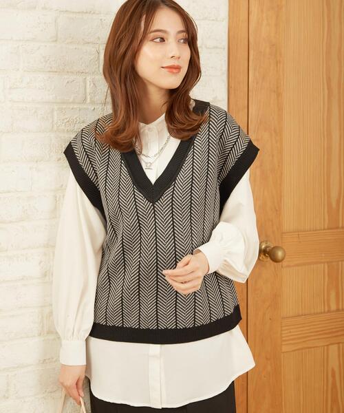 INGNI（イング）の「ジャガードベスト＋バンドカラーシャツ／SET