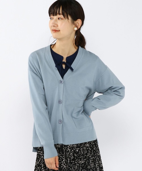 Petit Honfleur(プチオンフルール)の「ゆるトッパーカーディガン(カーディガン/ボレロ・レディース・サックスブルー/ブラック・L/M)」の1枚目の写真