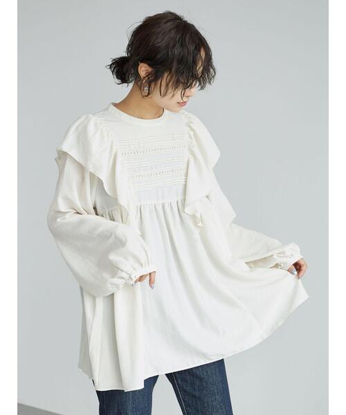 Green Parks(グリーンパークス)の「・SUGAR SPOON ラッフルショルダーチュニック*(Tシャツ/カットソー・レディース・ブラック/グリーン/アイボリー/マスタード・FREE)」の5枚目の写真