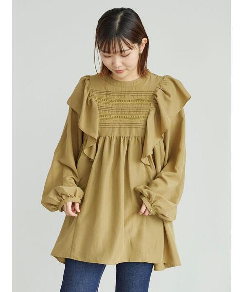 Green Parks(グリーンパークス)の「・SUGAR SPOON ラッフルショルダーチュニック*(Tシャツ/カットソー・レディース・ブラック/グリーン/アイボリー/マスタード・FREE)」の7枚目の写真