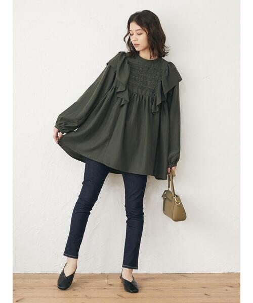 Green Parks(グリーンパークス)の「・SUGAR SPOON ラッフルショルダーチュニック*(Tシャツ/カットソー・レディース・ブラック/グリーン/アイボリー/マスタード・FREE)」の9枚目の写真