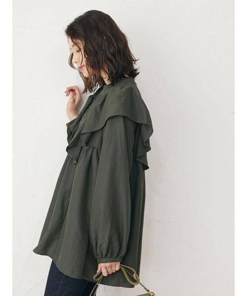 Green Parks(グリーンパークス)の「・SUGAR SPOON ラッフルショルダーチュニック*(Tシャツ/カットソー・レディース・ブラック/グリーン/アイボリー/マスタード・FREE)」の12枚目の写真