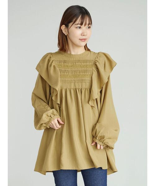 Green Parks(グリーンパークス)の「・SUGAR SPOON ラッフルショルダーチュニック*(Tシャツ/カットソー・レディース・ブラック/グリーン/アイボリー/マスタード・FREE)」の17枚目の写真