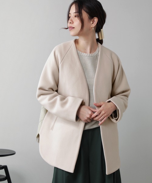 (R448) Bou Jeloud ブージュルード ノーカラー ロングコート シャギーノーカラーロングコート