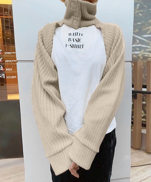 me+em select（ミームセレクト）の「【3WAY】襟ショートドルマンカーディガン【韓国製】（カーディガン/ボレロ・レディース・ブラック/ベージュ/グレー/アイボリー/チャコール・FREE）」の5枚目の写真