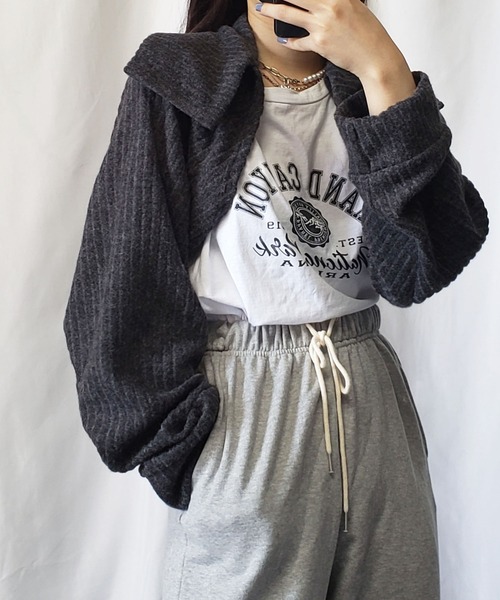 me+em select（ミームセレクト）の「【3WAY】襟ショートドルマンカーディガン【韓国製】（カーディガン/ボレロ・レディース・ブラック/ベージュ/グレー/アイボリー/チャコール・FREE）」の4枚目の写真